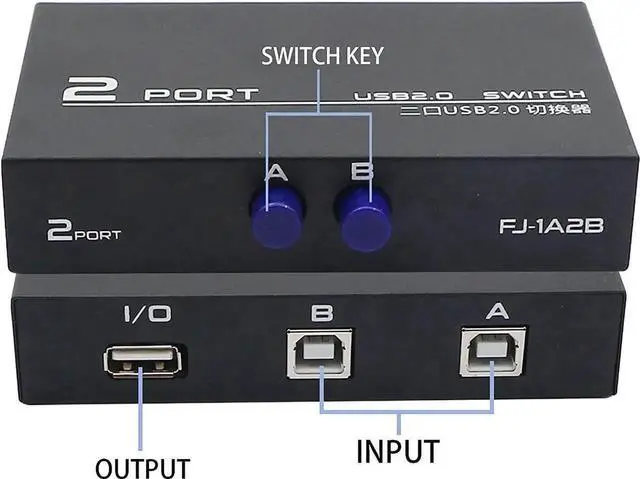 Alt view image 6 of 7 - WRIARICH 2-Port USB 2.0 Printer Sharing Switch, USB Device Port Splitter for 2 Computers Share One Peripheral, Comes with 2PCS USB 2.0 Male Cables