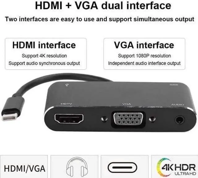 Alt view image 2 of 7 - WRIARICH USB-C Docking Station Multiport Adapter, Supports 4K & 1080P Video, Equipped with HDMI, VGA, 3.5mm Audio Jack, USB 3.0 and USB-C Port for Laptops & USB-C Phones