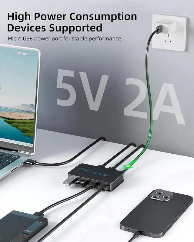 Alt view image 3 of 7 - WRIARICH 2 In 4 Out USB 3.0 KM Switch, 2 PCs Share 4 USB Ports for Printer Keyboard Mouse Scanner, with 2 USB 3.0 Cables, Supports Button / Hotkey / Wired Remote Switching
