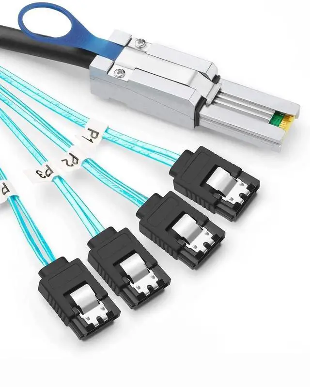 Main image of WRIARICH 2M SFF-8088 Mini SAS 26Pin Male to 4 SATA 7Pin Female Breakout Cable, 6.6FT Server RAID Controller to SATA Hard Drive Backplane Cable