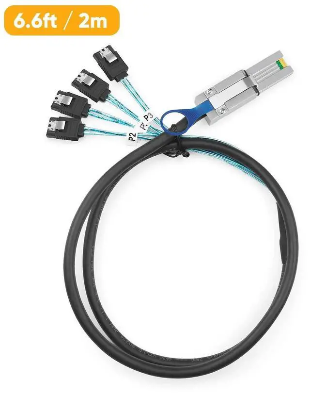 Alt view image 4 of 6 - WRIARICH 2M SFF-8088 Mini SAS 26Pin Male to 4 SATA 7Pin Female Breakout Cable, 6.6FT Server RAID Controller to SATA Hard Drive Backplane Cable