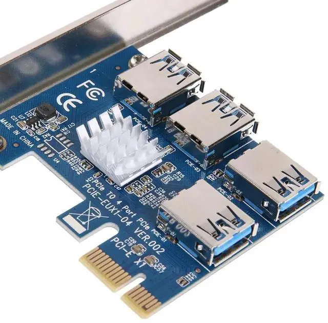 Alt view image 6 of 7 - WRIARICH PCI-E 1X to 4 PCIe X16 Riser Card, 1-to-4 Multiplier Adapter with USB3.0 Cable for Mining Rig