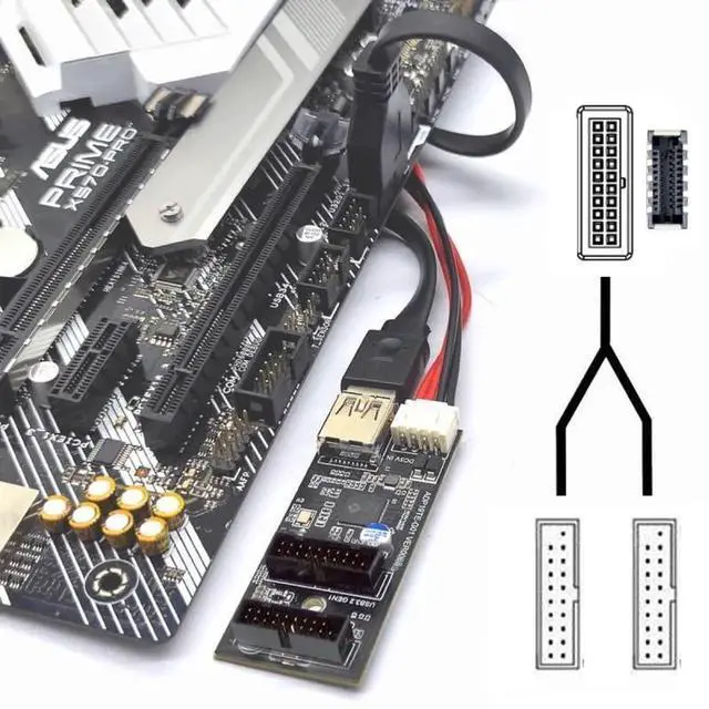 Alt view image 6 of 7 - WRIARICH Type-E / 19/20Pin Internal Header Splitter Hub, Convert Single Port to Dual 19/20Pin USB 3.0 Female Ports, 5Gbps Bare PCBA Adapter for Desktop Motherboard