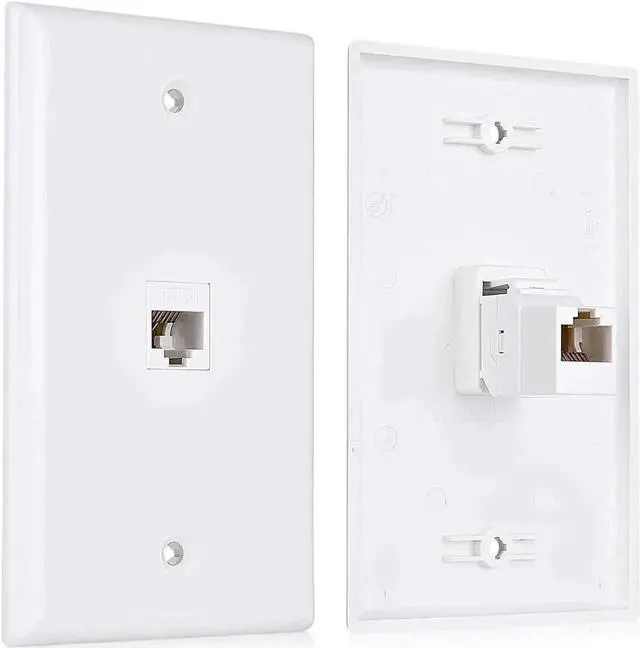 Main image of WRIARICH 2-Pack Single Port Cat6 Ethernet Wall Plate White, with Cat5/Cat6 Keystone Jack