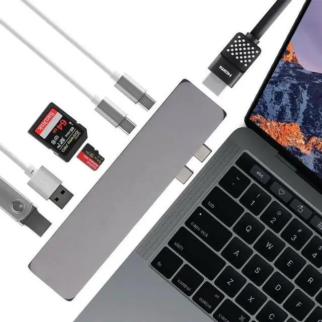 Alt view image 4 of 5 - WRIARICH 7-in-1 USB-C Multiport Hub Adapter with 4K HDMI, Dual USB 3.0, Dual USB-C Data Ports, SD & TF Card Reader, Compatible with MacBook Pro/Air, iMac, Mac Mini, iPhone 15 Series