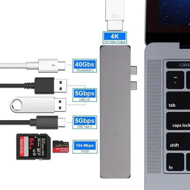 Alt view image 3 of 5 - WRIARICH 7-in-1 USB-C Multiport Hub Adapter with 4K HDMI, Dual USB 3.0, Dual USB-C Data Ports, SD & TF Card Reader, Compatible with MacBook Pro/Air, iMac, Mac Mini, iPhone 15 Series