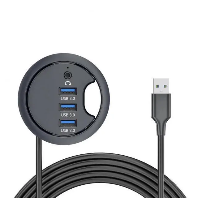 Alt view image 6 of 7 - WRIARICH 60mm Desk Grommet Flush Mount USB 3.0 Dock Splitter, 3-Port USB Hub with Built-in Sound Card & Headset Mic AUX Audio Interface for Desktop Office PC