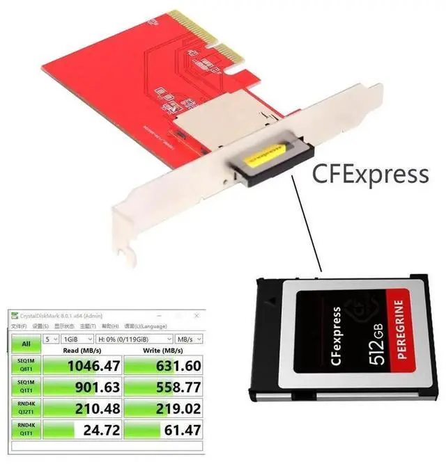Alt view image 2 of 7 - WRIARICH PCIe 4X to CFexpress Type-B Adapter Card, PCI Express CFE Memory Card Reader for Canon R5 Z6 Z7 Cameras