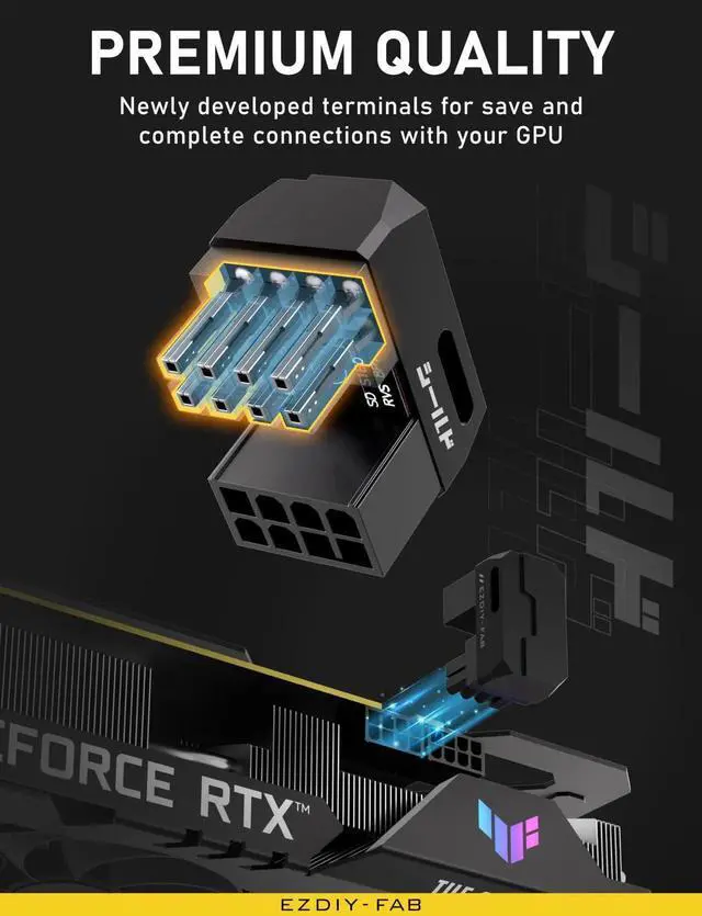 Alt view image 5 of 6 - WRIARICH Shield Series 8-Pin PCIe GPU Power Adapter, 180° U-Turn Angled Aluminum Connector, Black, 2 Pack