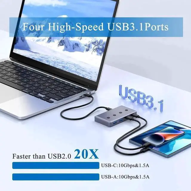 Alt view image 5 of 5 - WRIARICH 6 Port USB 3.2 Hub Splitter, USB-A & USB-C Ports with USB-C Power Input, 10Gbps High Speed Data Hub for PC, External HDD, Flash Drives, Keyboard and USB Peripherals