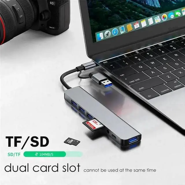 Alt view image 3 of 7 - WRIARICH 8-in-1 USB C Multiport Splitter Hub, USB C Extender with 4 USB-A, 1 USB-C, SD/TF Card Reader & 3.5mm Audio Jack, Portable USB C Dock for Laptops, Tablets & USB-C Phones