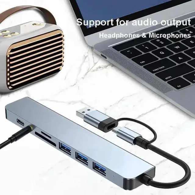 Alt view image 5 of 7 - WRIARICH 8-in-1 USB C Multiport Splitter Hub, USB C Extender with 4 USB-A, 1 USB-C, SD/TF Card Reader & 3.5mm Audio Jack, Portable USB C Dock for Laptops, Tablets & USB-C Phones