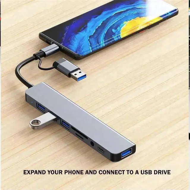 Alt view image 6 of 7 - WRIARICH 8-in-1 USB C Multiport Splitter Hub, USB C Extender with 4 USB-A, 1 USB-C, SD/TF Card Reader & 3.5mm Audio Jack, Portable USB C Dock for Laptops, Tablets & USB-C Phones