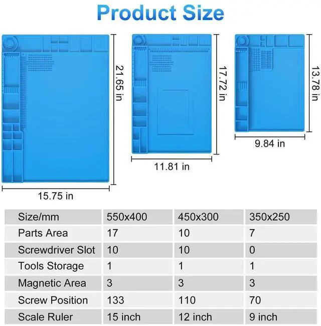 Alt view image 2 of 7 - WRIARICH 17.7"×11.8" Magnetic Silicone Soldering Mat, 932°F Heat Resistant Repair Work Pad