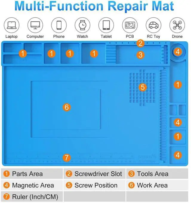 Alt view image 6 of 7 - WRIARICH 17.7"×11.8" Magnetic Silicone Soldering Mat, 932°F Heat Resistant Repair Work Pad