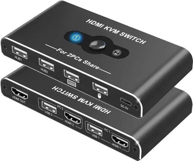 Main image of WRIARICH 2 Port HDMI KVM Switch 4K@60Hz, 2 Computers Share 1 Monitor & 4 USB Devices, HDMI USB Switcher for Keyboard Mouse