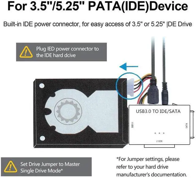 Alt view image 5 of 7 - WRIARICH USB 3.0 to SATA IDE Hard Drive Reader Adapter, External Ultra Recovery Converter with Power Supply, Compatible with 2.5" 3.5" HDD SSD & 5.25" DVD CD-ROM Optical Drives for Fast Data Transfer