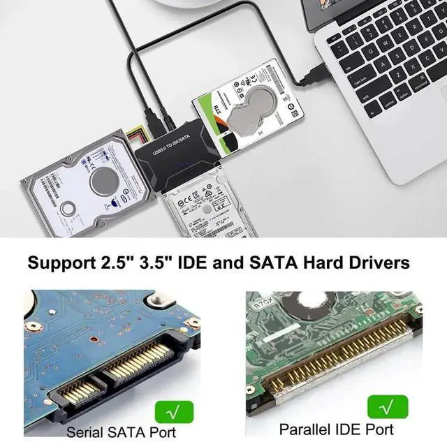 Alt view image 7 of 7 - WRIARICH USB 3.0 to SATA IDE Hard Drive Reader Adapter, External Ultra Recovery Converter with Power Supply, Compatible with 2.5" 3.5" HDD SSD & 5.25" DVD CD-ROM Optical Drives for Fast Data Transfer