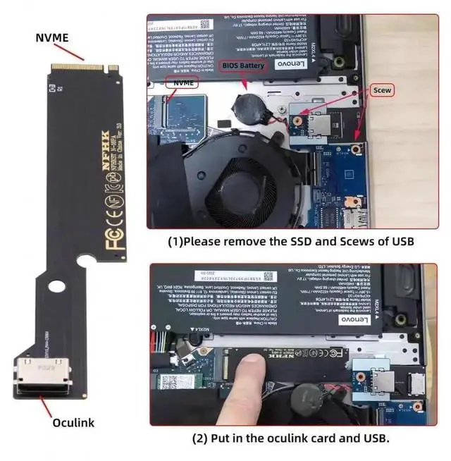 Alt view image 3 of 7 - WRIARICH PCIe 4.0 M.2 M-Key to OCuLink SFF-8612 Host Adapter, Matches SFF-8611 Cable for 2022-2023 ThinkBook 16+, Supports External eGPU and NVMe SSD