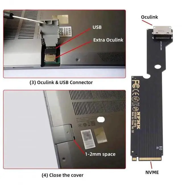Alt view image 2 of 7 - WRIARICH PCIe 4.0 M.2 M-Key to OCuLink SFF-8612 Host Adapter, Matches SFF-8611 Cable for 2022-2023 ThinkBook 16+, Supports External eGPU and NVMe SSD