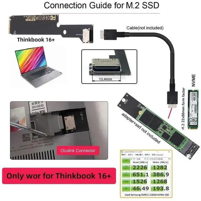 Alt view image 7 of 7 - WRIARICH PCIe 4.0 M.2 M-Key to OCuLink SFF-8612 Host Adapter, Matches SFF-8611 Cable for 2022-2023 ThinkBook 16+, Supports External eGPU and NVMe SSD