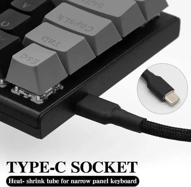 Alt view image 4 of 6 - WRIARICH 3M Coiled USB C Keyboard Cable, Hand Braided PET Mesh Gaming Cable with Detachable Metal Aviator Connector & Metal Plug, Black for Mechanical Keyboard