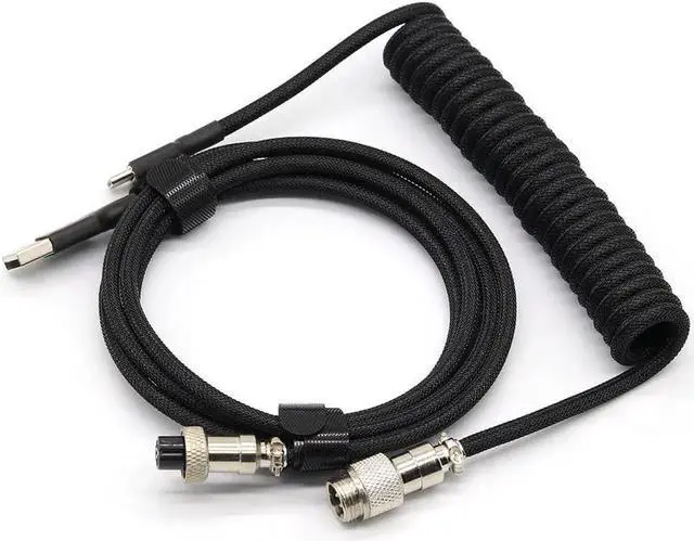 Main image of WRIARICH 3M Coiled USB C Keyboard Cable, Hand Braided PET Mesh Gaming Cable with Detachable Metal Aviator Connector & Metal Plug, Black for Mechanical Keyboard
