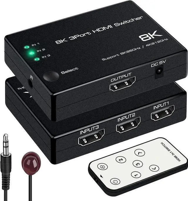 Main image of WRIARICH 3 in 1 Out Auto HDMI 2.1 8K Switch with IR Remote, 3-Port 48Gbps HDMI Selector Box Supports 8K@60Hz, 4K@120Hz, 1080P@240Hz, HDR10+ & HDCP 2.3, Compatible with Xbox, PS5, PS4, UHD Smart TVs