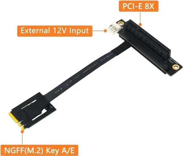 Alt view image 4 of 4 - WRIARICH 270 Degree M.2 Key A-E to PCIe 8X Riser Card, Dual Key NGFF Adapter with 4P FDD Power Connector