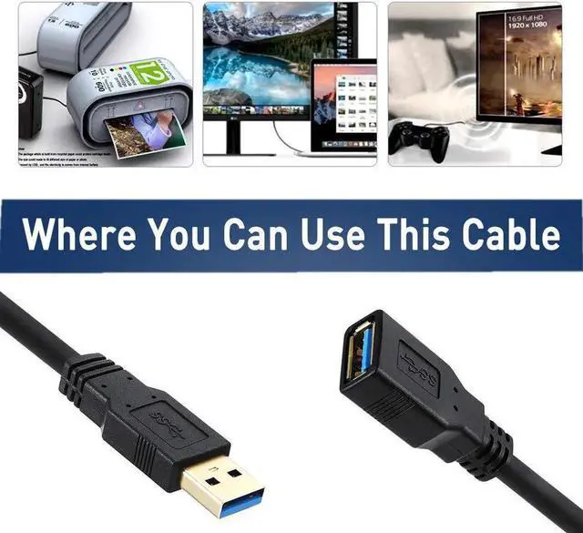 Alt view image 4 of 6 - WRIARICH 20FT USB 3.0 Extension Cable, Type A Male to Female SuperSpeed Extender Cord, Black