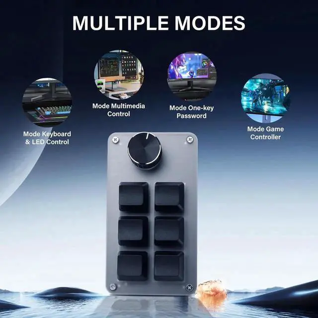Alt view image 2 of 7 - WRIARICH AJMRTC 6 Keys 1 Knob Programmable Mini Mechanical Keypad, RGB Macro Custom Gaming Keyboard, DIY Multi-Function OSU Keypad with Rotary Knob, Compatible with Windows & Mac OS, Black