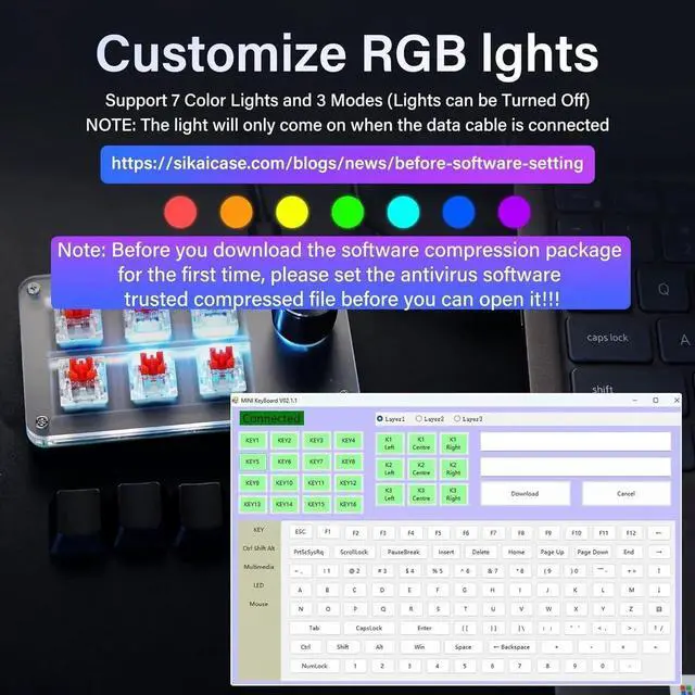 Alt view image 7 of 7 - WRIARICH AJMRTC 6 Keys 1 Knob Programmable Mini Mechanical Keypad, RGB Macro Custom Gaming Keyboard, DIY Multi-Function OSU Keypad with Rotary Knob, Compatible with Windows & Mac OS, Black