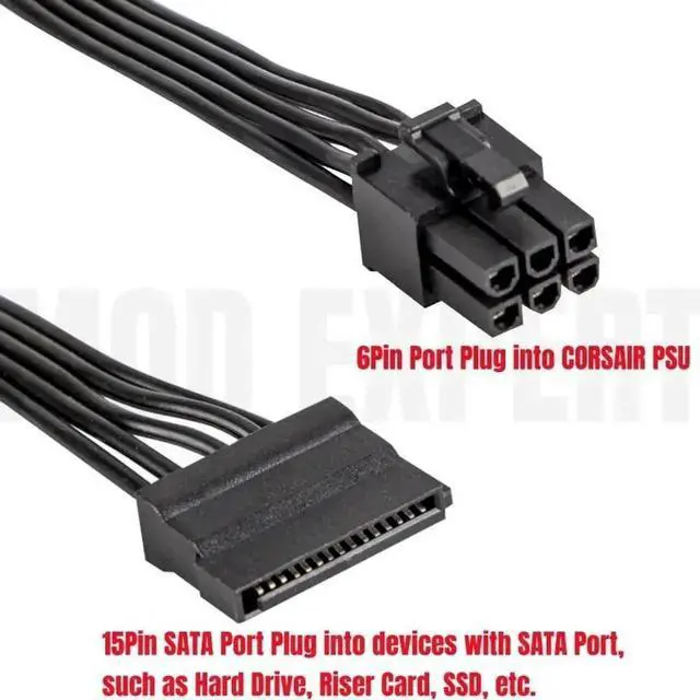 Alt view image 2 of 6 - WRIARICH 6Pin to 3x Straight SATA Power Cable, 18AWG 50+15+15cm Modular PSU Cord Compatible with Corsair SF450 SF600 SF750 SFX Power Supply for SSD & HDD