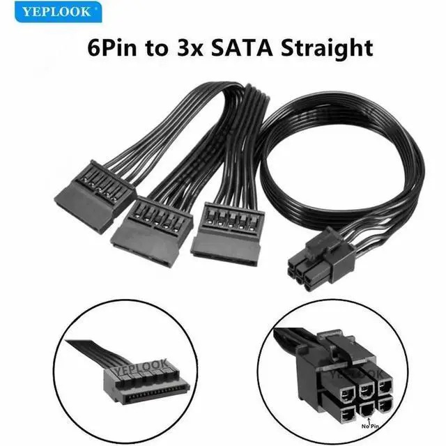 Alt view image 4 of 6 - WRIARICH 6Pin to 3x Straight SATA Power Cable, 18AWG 50+15+15cm Modular PSU Cord Compatible with Corsair SF450 SF600 SF750 SFX Power Supply for SSD & HDD