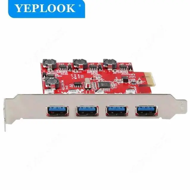 Alt view image 3 of 5 - WRIARICH PCIe x1 USB 3.0 Expansion Card, 4-Port 5Gbps High Speed Hub Adapter with VL805 Chipset, Red PCB for Desktop PC