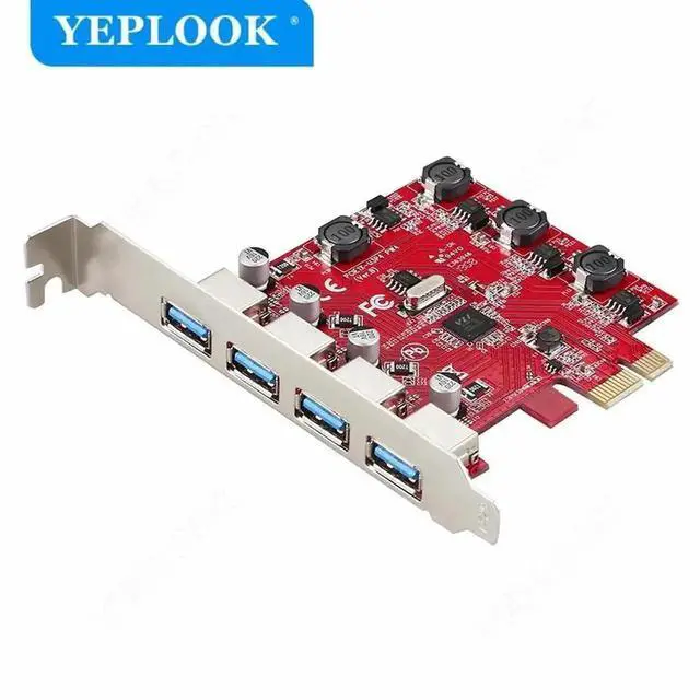 Main image of WRIARICH PCIe x1 USB 3.0 Expansion Card, 4-Port 5Gbps High Speed Hub Adapter with VL805 Chipset, Red PCB for Desktop PC