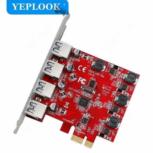 Alt view image 4 of 5 - WRIARICH PCIe x1 USB 3.0 Expansion Card, 4-Port 5Gbps High Speed Hub Adapter with VL805 Chipset, Red PCB for Desktop PC