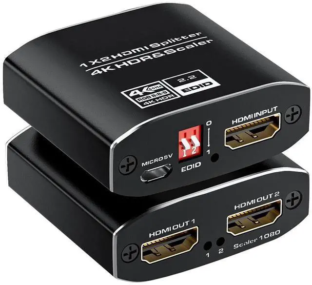Main image of WRIARICH 1 in 2 Out HDMI 2.0 Splitter 4K@60Hz HDR Mirror Duplicate Screen Splitter with EDID Control HDCP2.2 for Xbox PS5 PS4 PS3 PC DVD Fire Stick Blu-Ray Player TV Monitor