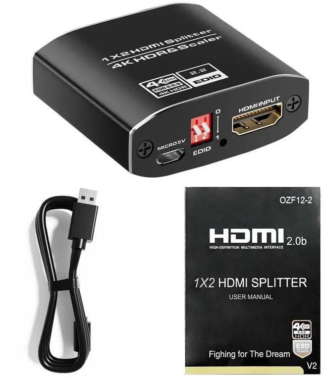 Alt view image 7 of 7 - WRIARICH 1 in 2 Out HDMI 2.0 Splitter 4K@60Hz HDR Mirror Duplicate Screen Splitter with EDID Control HDCP2.2 for Xbox PS5 PS4 PS3 PC DVD Fire Stick Blu-Ray Player TV Monitor
