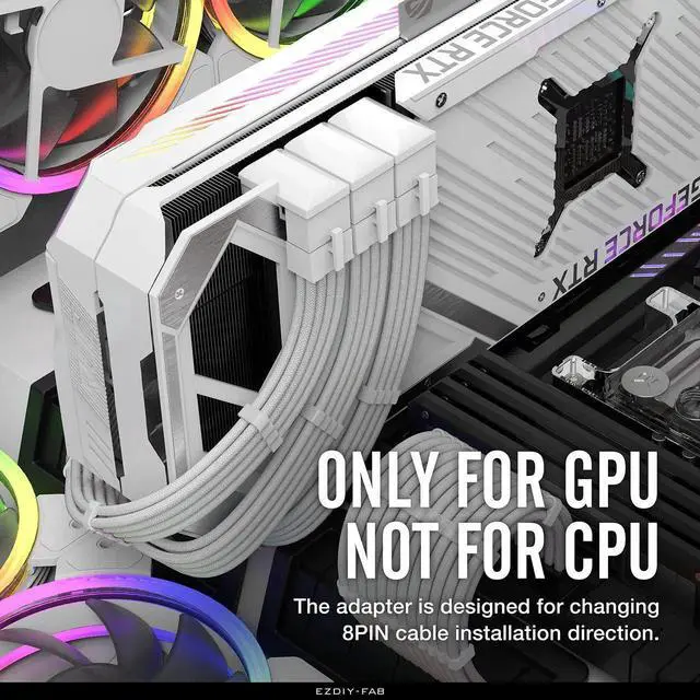 Alt view image 6 of 7 - WRIARICH 2-Pack White 180-Degree U-Turn PCIe 8Pin GPU Power Angle Adapter Board, VGA Graphics Card Power Steering Connector for Desktop PCs