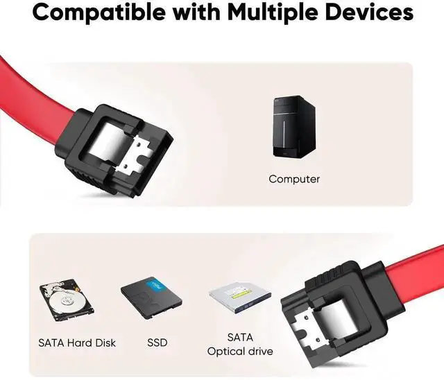 Alt view image 4 of 7 - WRIARICH 5 Pack 18 Inch Red SATA III Data Cable with Locking Latches, 6Gbps 7Pin Female to Female SATA Cable for HDD SSD Motherboard