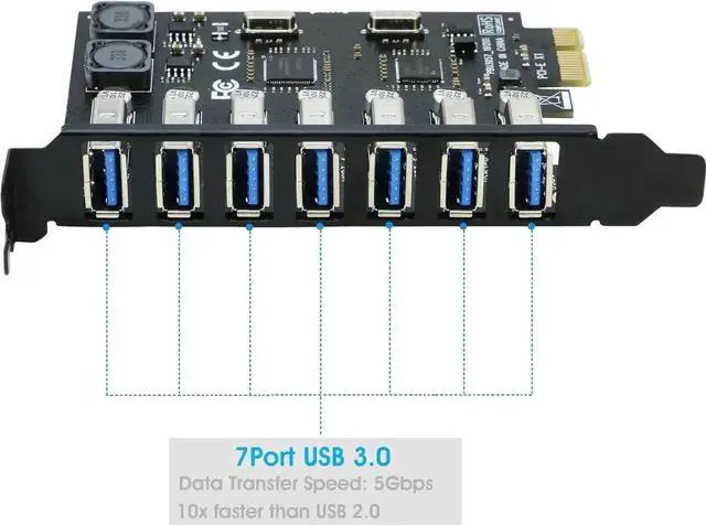 Alt view image 2 of 7 - WRIARICH RIITOP PCIe X1 7-Port USB 3.0 Expansion Card, PCI Express 7 External USB3.0 Hub Adapter, 5Gbps High Speed, No Extra SATA Power Required for Desktop PCs