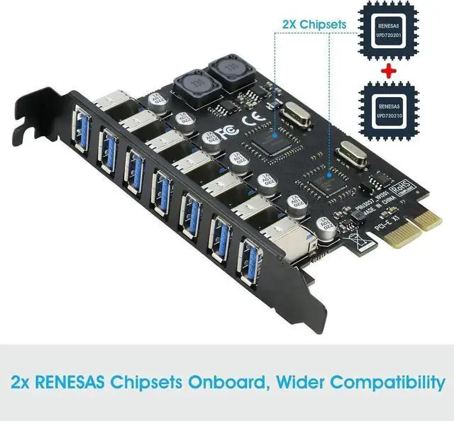 Alt view image 4 of 7 - WRIARICH RIITOP PCIe X1 7-Port USB 3.0 Expansion Card, PCI Express 7 External USB3.0 Hub Adapter, 5Gbps High Speed, No Extra SATA Power Required for Desktop PCs