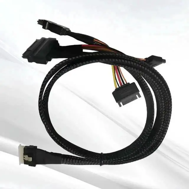 Alt view image 2 of 3 - WRIARICH 50cm SlimSAS 8X Fanout Cable, SFF-8654 74Pin Host to Dual SFF-8639 U.2 NVMe SSD Adapter Cable, PCIe 4.0 Internal Server Storage RAID Cable