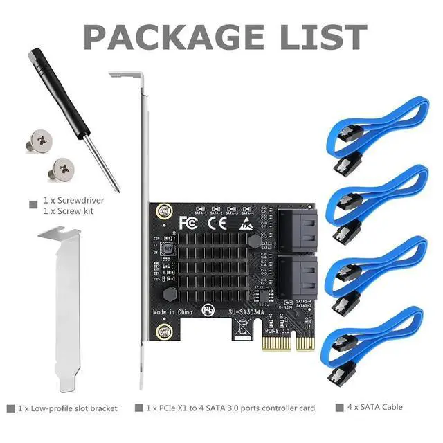 Alt view image 7 of 7 - WRIARICH 4-Port PCIe SATA 3.0 Expansion Card, Bootable Controller with Low Profile Bracket & 4 SATA Cables