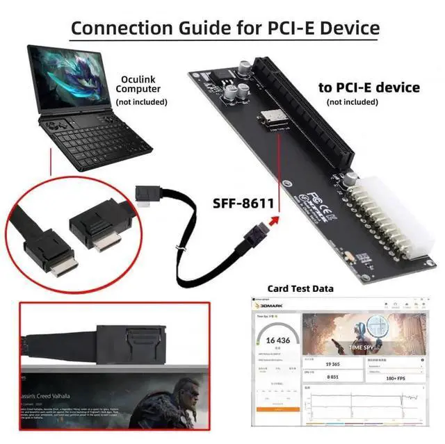 Alt view image 3 of 7 - WRIARICH Left Angled 90° OCuLink PCIe 4.0 SFF-8611 4i to SFF-8611 Active Data Cable, 50cm High-Speed Extender for eGPU & NVMe SSD