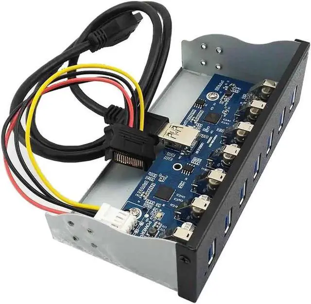 Alt view image 2 of 3 - WRIARICH 5.25 Inch Optical Drive Bay 7-Port USB 3.0 Front Panel Hub, 7 USB 3.0 Type-A Splitter Adapter with 20Pin Motherboard Header Cable & Metal Mount Bracket for Desktop PC Chassis