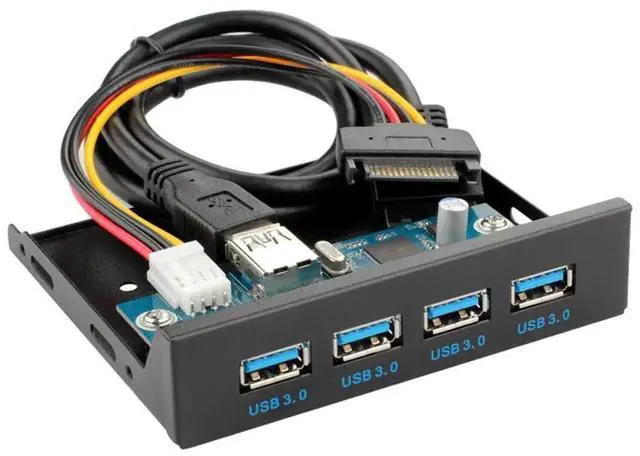 Main image of WRIARICH 4-Port USB 3.0 Front Panel Hub, 3.5" Floppy Bay Mount, 20Pin to Motherboard Adapter with SATA Power Cable