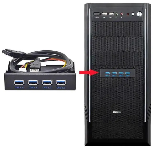 Alt view image 5 of 7 - WRIARICH 4-Port USB 3.0 Front Panel Hub, 3.5" Floppy Bay Mount, 20Pin to Motherboard Adapter with SATA Power Cable