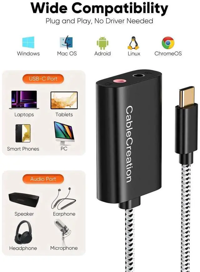Alt view image 4 of 7 - WRIARICH USB Type-C External Sound Card with 3.5mm Audio Jack, USB-C to Headset Microphone Adapter Compatible with MacBook Pro, iMac, iPad Pro 2020, iPhone 15/16, Galaxy S24 S23 S22 S21+